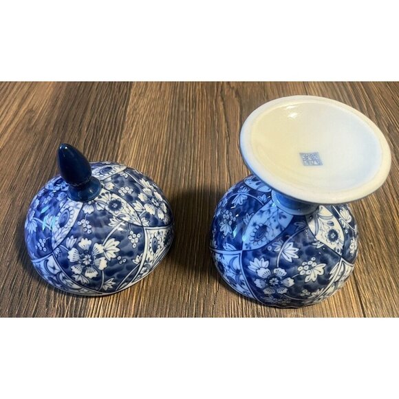 Vintage Ceramic Trinket or Candy‎ Dish Blue and White Japan Pedestal Floral - Picture 5 of 9